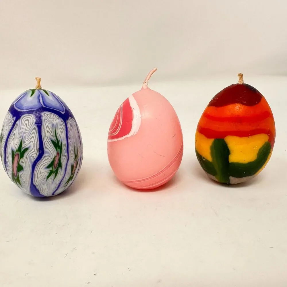 Vintage Multicolor Floral Egg Candles Set of 7 Candle & Egg collectors 2.5”
